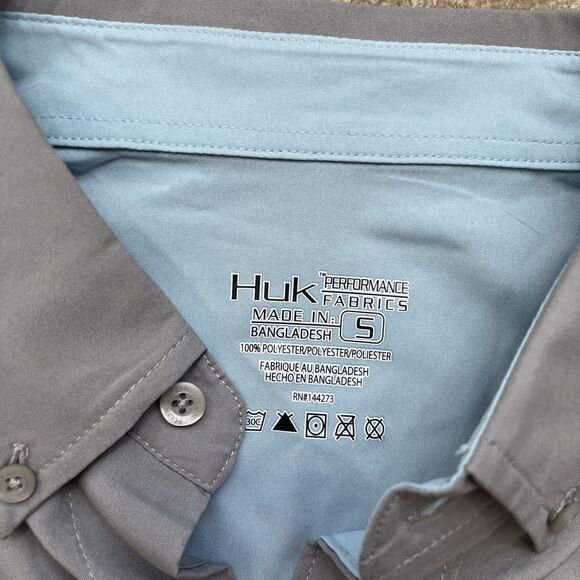 Huk Fishing Shirt Mens Small Tide Point Performance Gray Long Sleeve Button Down - Picture 3 of 6